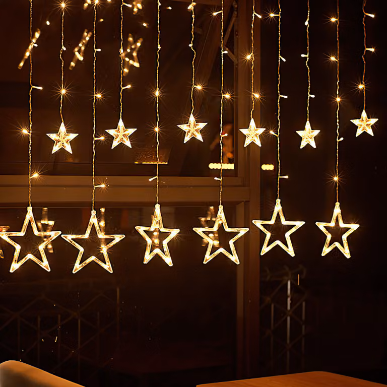 Jayseuw 2M 138 LED Fata Luci Stelle Tenda Tenda Indoor 8 Modalità di illuminazione Festa di Natale Giardino Finestra Decorazione Bianco Caldo