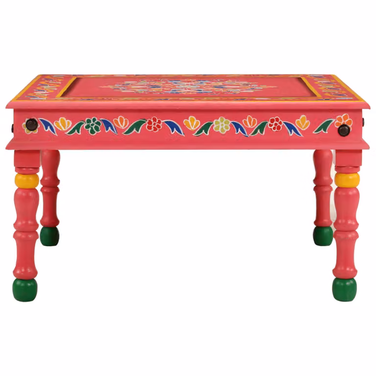 Tavolino rosa in legno massiccio di mango dipinto a mano