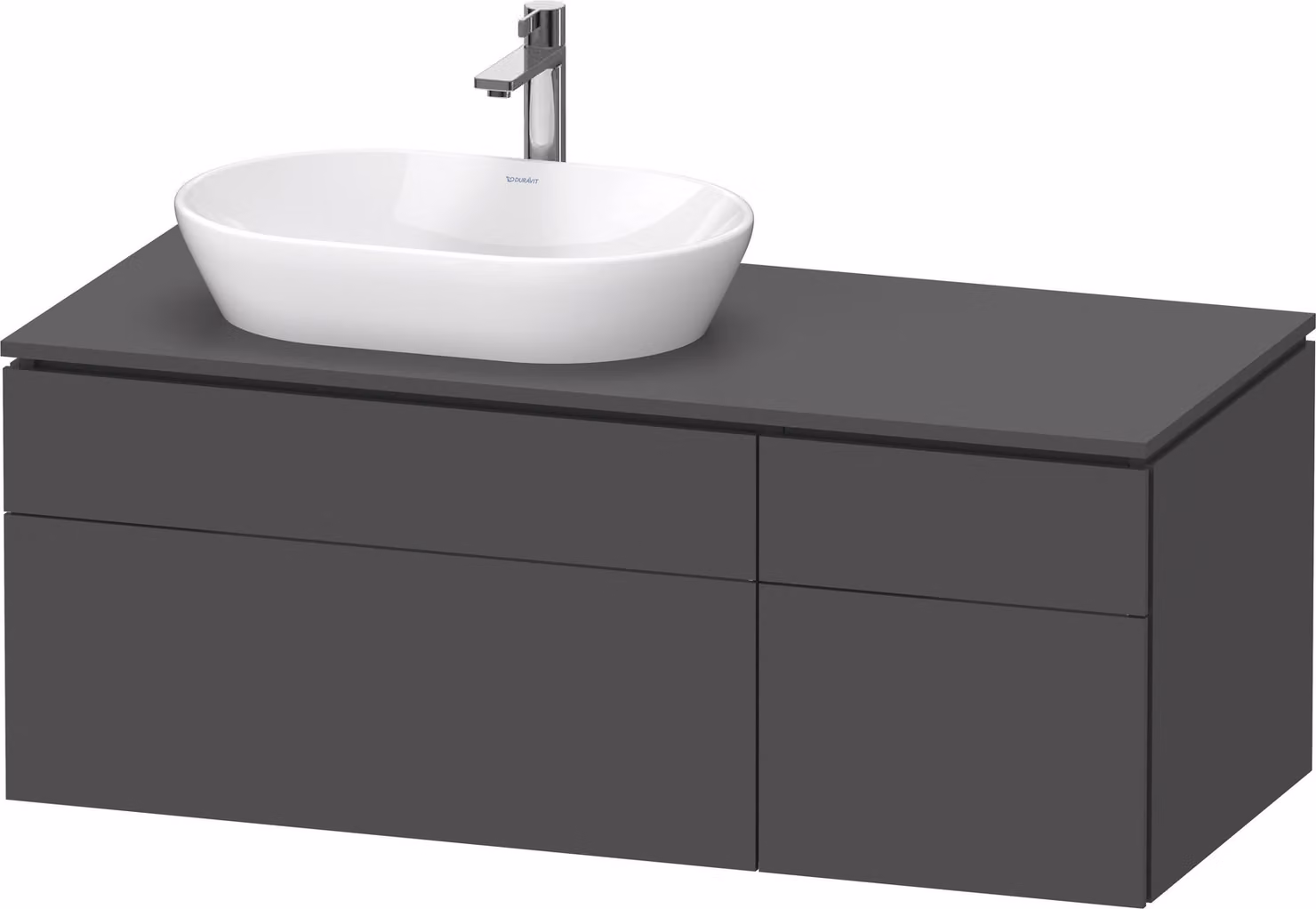 Duravit L-Cube Meuble sous-lavabo en console suspendu, avec plan de toilette en console, 4 tiroirs, vasque à gauche, 1220x482x550mm, LC4876049490000, LC4876049490000