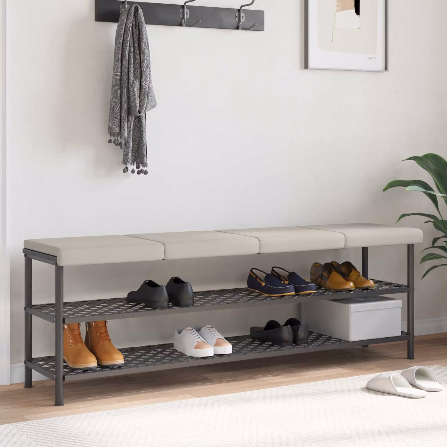 Set di 4 cuscini per panchina vidaXL in velluto beige, forma rettangolare con imbottitura in schiuma e base antiscivolo, L/P/H: 40 x 40 x 3,5 cm