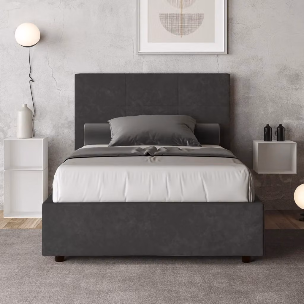 Letto matrimoniale moderno GIORDANOSHOP in legno e tessuto grigio L/P/H: 120 x 200 x 135 cm – 2