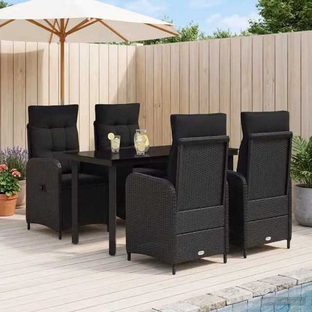 Set da Pranzo per Giardino 5 pz Nero polyrattan 3422478