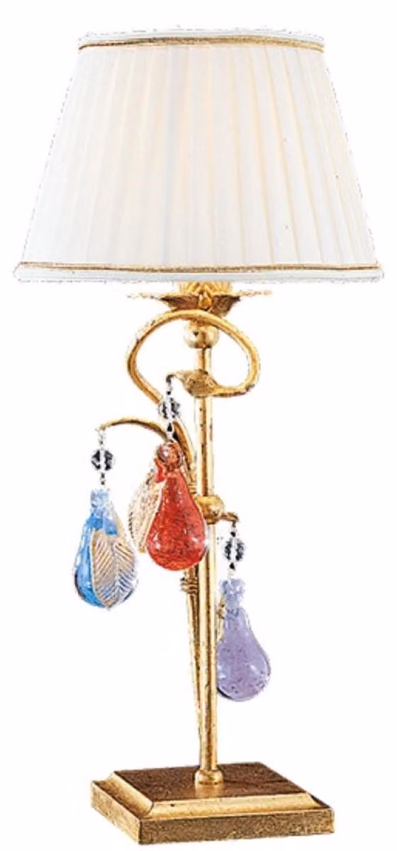 Casa Padrino lampada da tavolo barocca in cristallo oro con patina / multicolore / bianco Ø 20 x H. 45 cm - Magnifica lampada da scrivania in stile barocco con vetro di Murano - Qualità lussuosa - Italy
