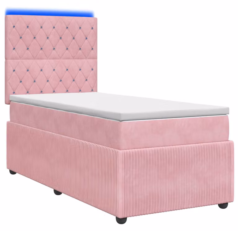 Letto a molle LED con materasso rosa 100 x 200 cm in velluto