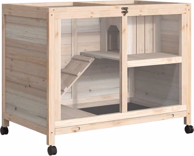 Conigliera Gabbia GIORDANOSHOP in Legno di Abete con 2 Piani, Colore Marrone e Beige, L: 91,5 cm, P: 53,3 cm, H: 73 cm