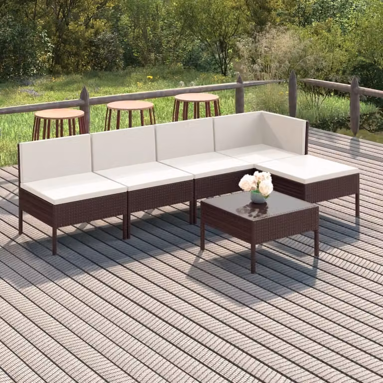 Maison Exclusive - Set da giardino 6 pezzi con cuscini in polyrattan marrone