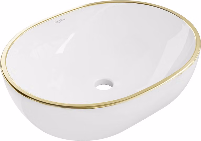 Mexen Viki lavabo da appoggio 48 x 35 cm, bianco/oro bordo - 21054805