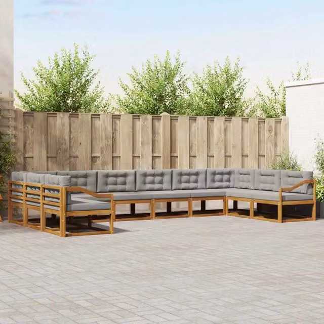 Set di divani da esterno a L vidaXL in legno di acacia con cuscini, beige e grigio – 1