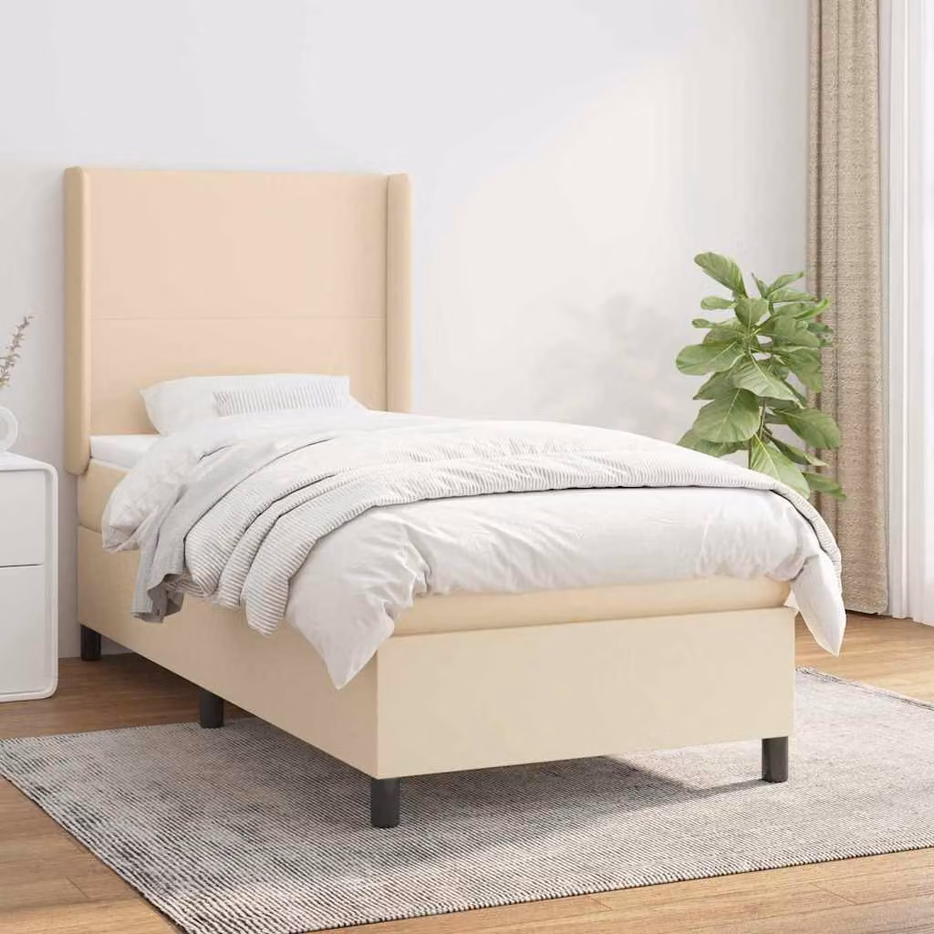 vidaXL Giroletto a Molle con Materasso Ibrido in Tessuto Beige e Bianco L/P/H: 200 x 80 x 25 cm