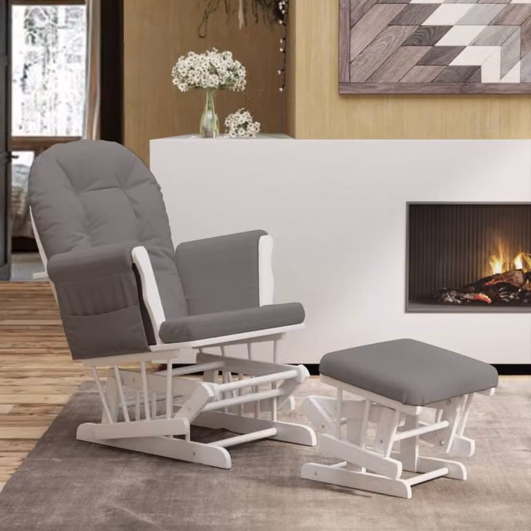 vidaXL Poltrona Glider con Sgabello Grigio Scuro in Tessuto e Struttura in Legno Massello