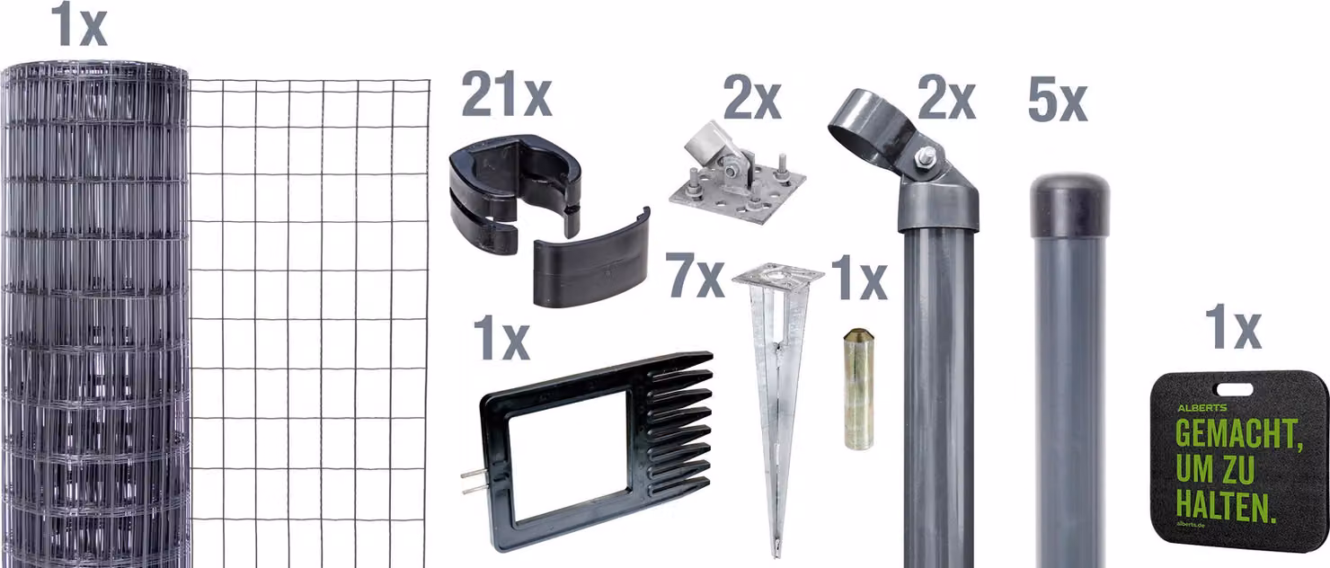 Alberts 695804 Fix-Clip Pro come set completo di recinzione, con presa a terra e cuscino a ginocchio, antracite, altezza 153 cm, lunghezza 10 m