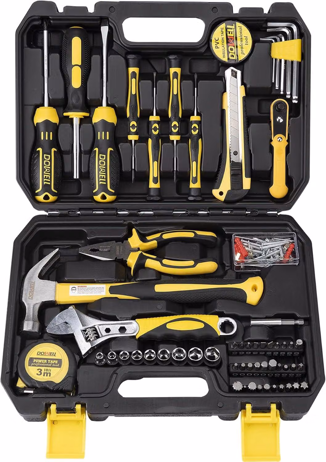 Set di utensili da 128 pezzi, completo di chiavi a bussola, chiavi fisse, cacciaviti e set di punte, ideale per il fai-da-te