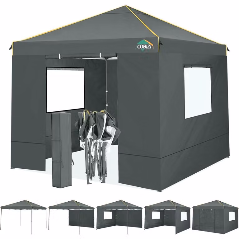 Gazebo da esterno 3x3 metri, grigio, impermeabile, con 4 pannelli laterali, struttura in acciaio, altezza regolabile, protezione UV UPF50+