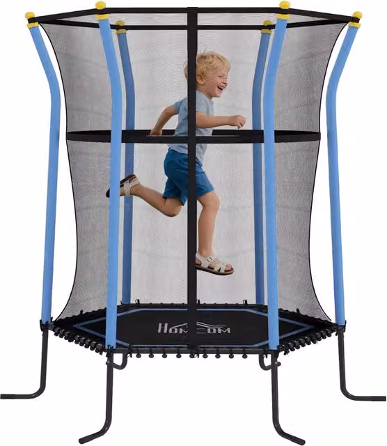 Mini trampolino elastico per bambini Zephmum con rete di sicurezza, blu e nero, L: 190 cm, P: 163,5 cm