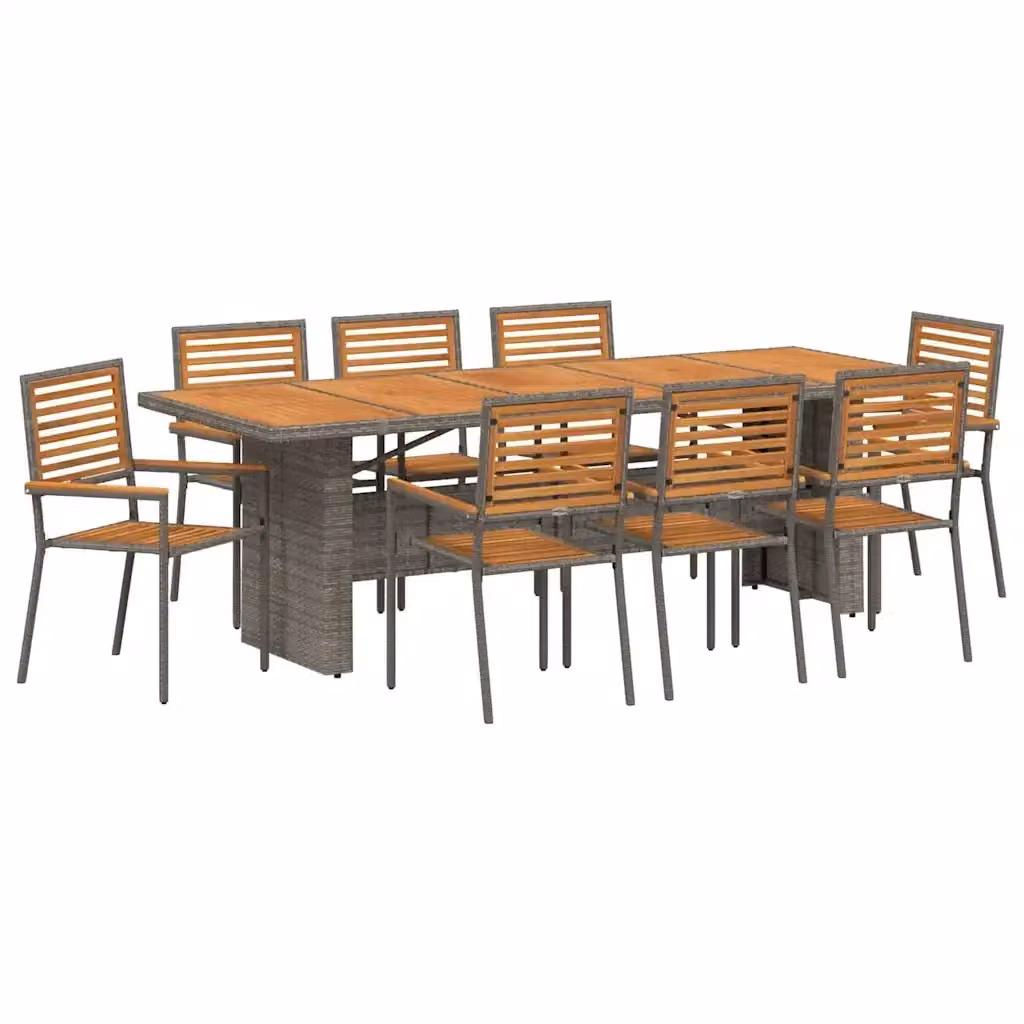 Set da pranzo per giardino vidaXL in polyrattan e legno di acacia, 9 pezzi, Grigio e Marrone – 2