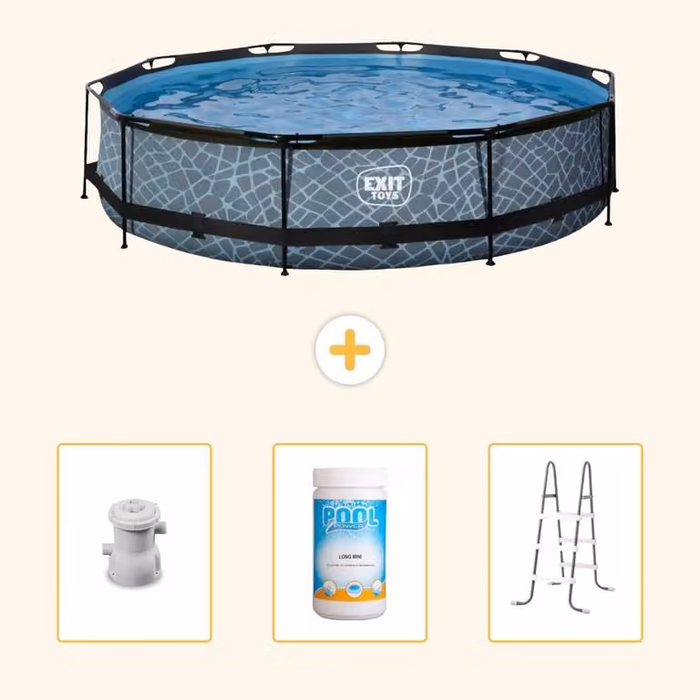 Piscina a sfioro "Exit Pool Rund" - Design effetto pietra - 360x76 cm - 4 pezzi - Modello SCB96