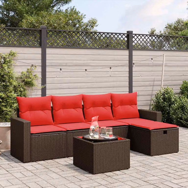 Maison Exclusive - Set di 6 divani da giardino con cuscini, marrone, polyrattan