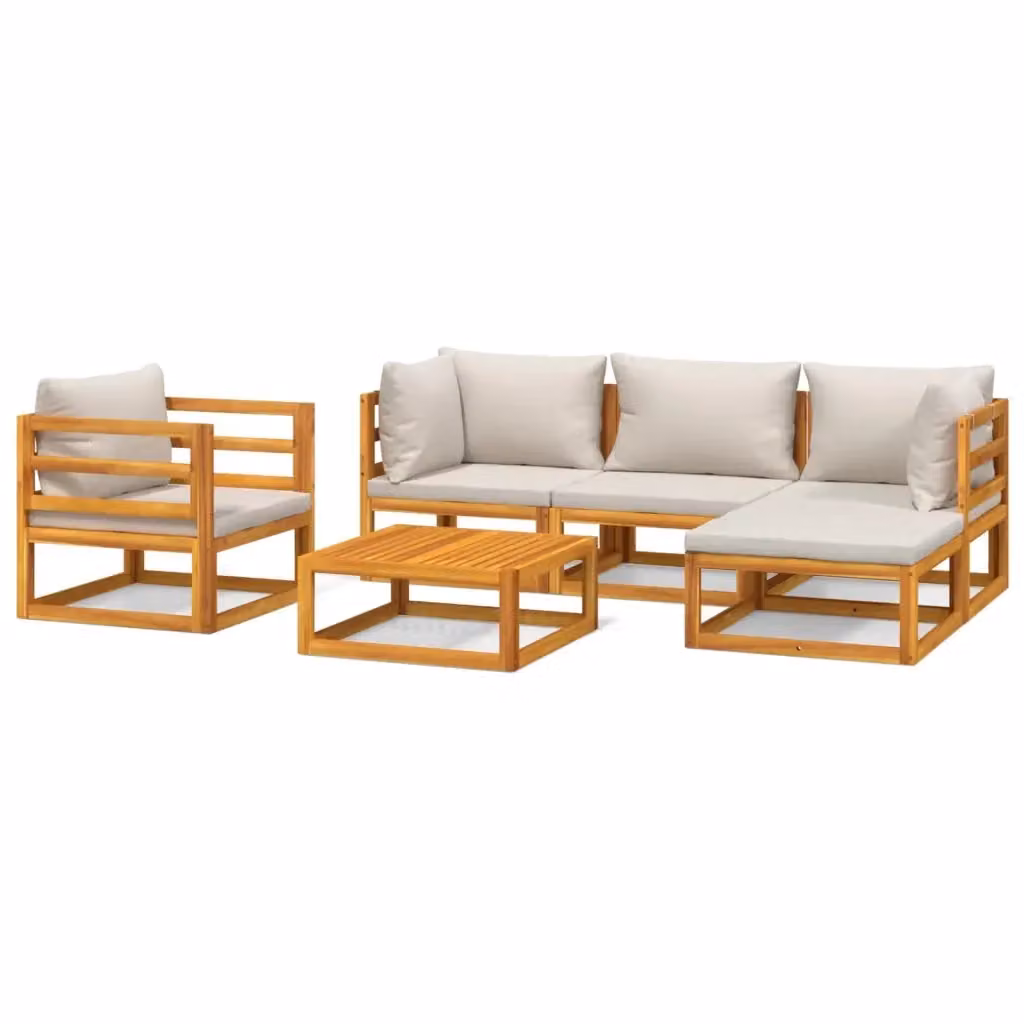 Set Salotto da Giardino a L vidaXL in Legno di Acacia con Cuscini Grigio con Tavolino e Pouf – 2