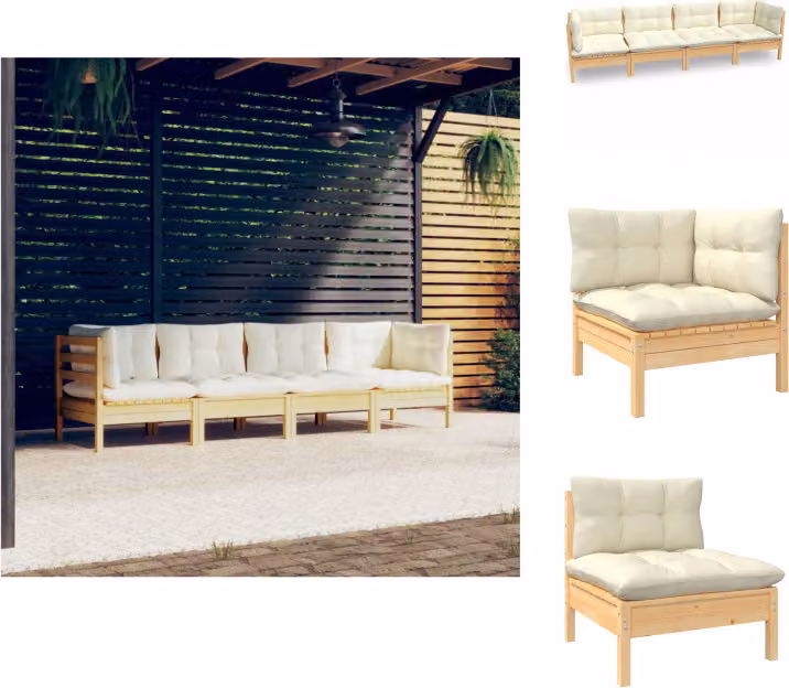 vidaXL Set da salotto da giardino 4 pezzi con cuscini crema in legno di pino massiccio - Set di mobili da giardino