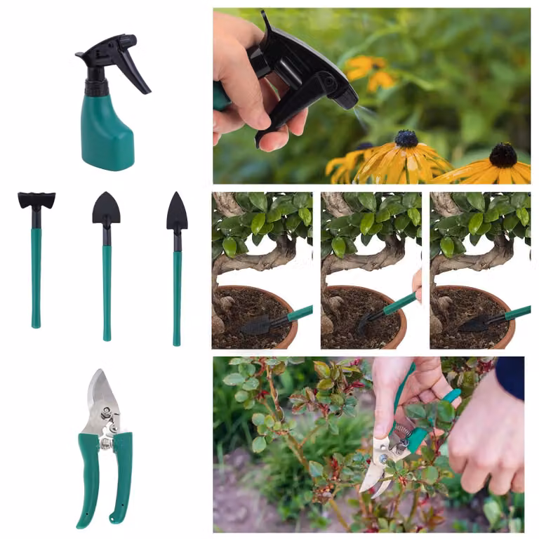 Set di attrezzi da giardino, 6 pezzi, color rosa, con borsa e guanti, ideale per il giardinaggio