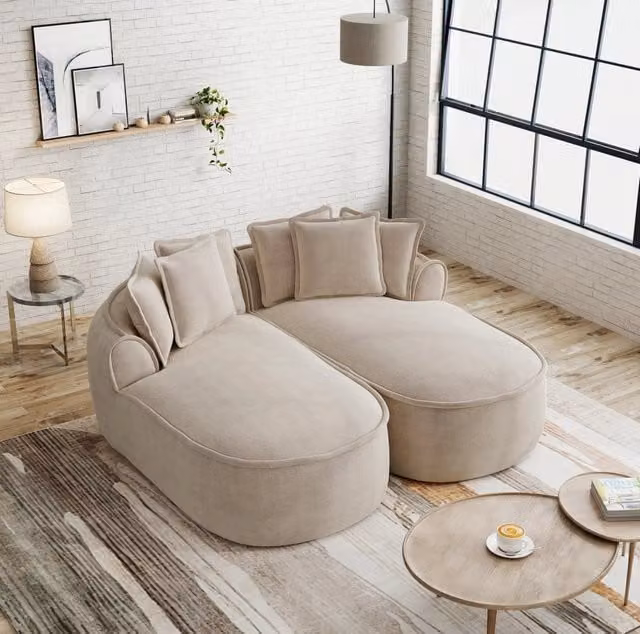 Divano modulare trasformabile in chenille 184x164x67 cm senza montaggio; tortora chiaro