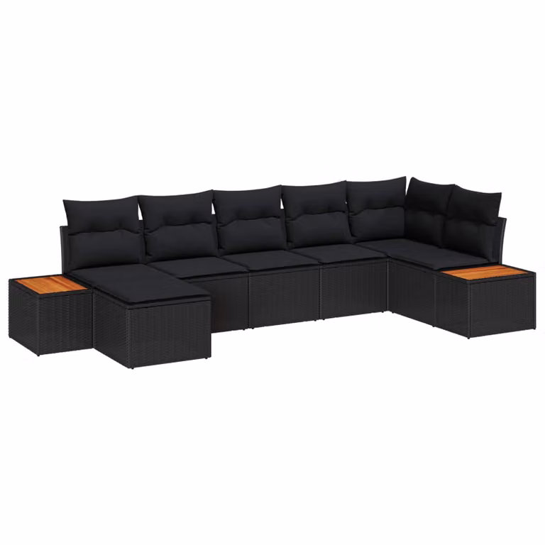 Set Divano da Giardino Moderno vidaXL in Polyrattan Nero con Cuscini e Struttura in Acciaio Verniciato a Polvere, 7 Pezzi