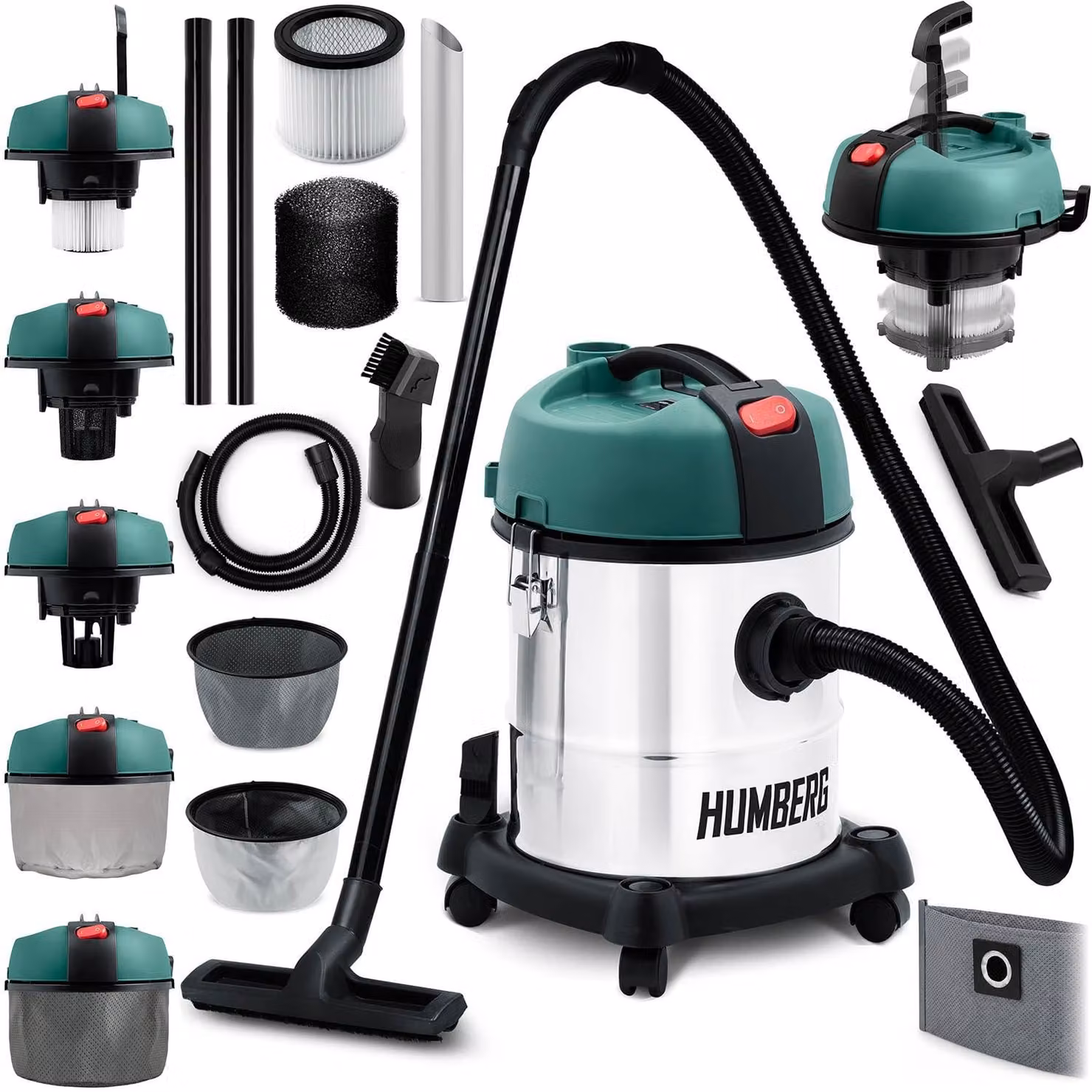 Aspirapolvere industriale, aspiratore per liquidi e solidi - Capacità: 20 litri - Potenza: 1200 watt - Senza sacco - Ideale per officine e cantieri