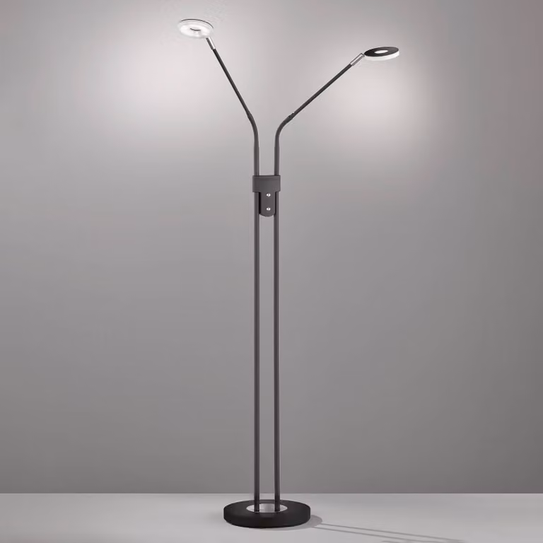 FISCHER & HONSEL Lampada da terra a LED Dent, dimmerabile, Nero, Soggiorno / Sala da pranzo, Metallo, Moderno, Lampada LED da terra