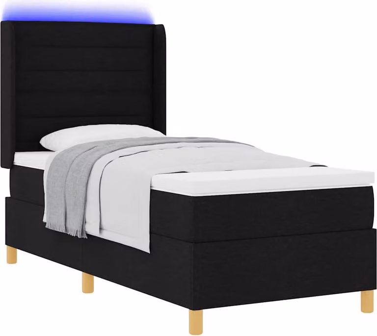 Letto a molle con strisce LED Nero 100 x 200 cm Tessuto