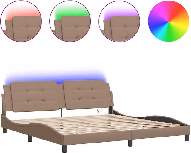 Letto matrimoniale | Letto per adulti | Giroletto con LED senza Materasso Zadar Cappuccino 200x200 cm