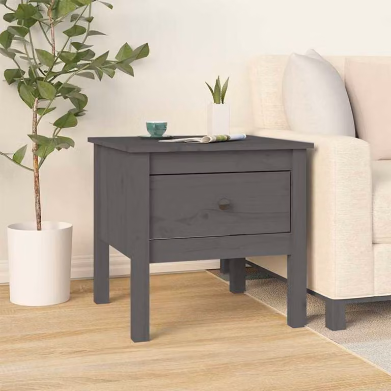vidaXL Tavolino Quadrato in Legno di Pino Massello Grigio L/P/H: 50 x 50 x 49 cm