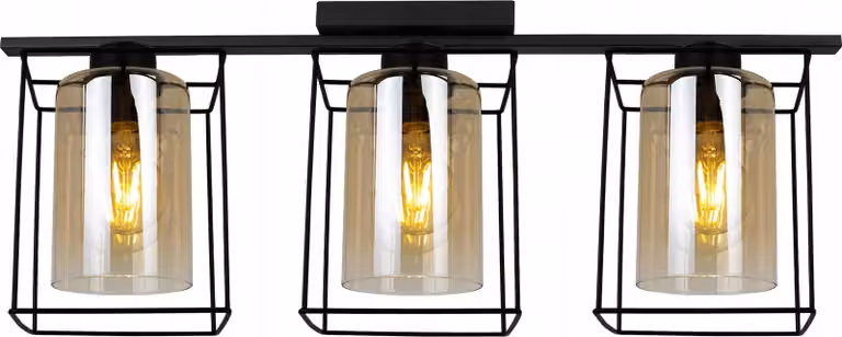Hella Cage - Lampada da soffitto per soggiorno, camera da letto e sala da pranzo - Lampada a sospensione in metallo e vetro - E27 - Miele - 3 fiamme