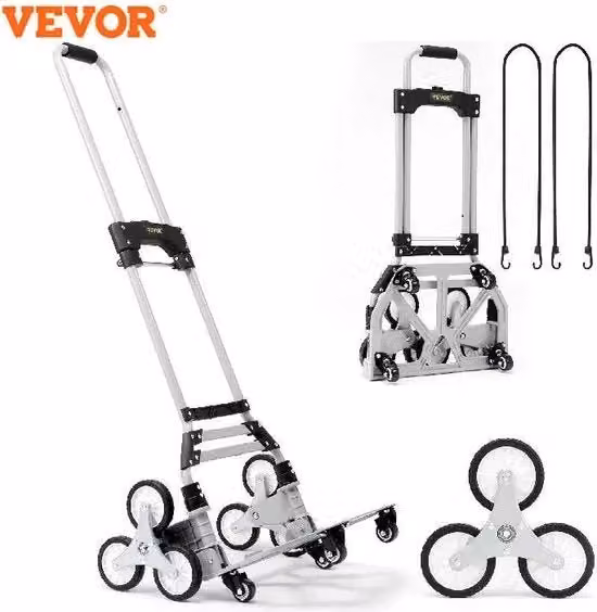 Carrello Trasportabile Vevor con Manubrio Regolabile e 4 Ruote, Grigio, Capacità 100 kg