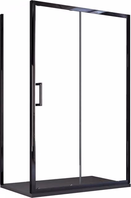 Box Doccia Angolare 80x110 cm 1 anta Scorrevole con Profili Neri in Cristallo trasparente 6mm H195 Bonussi Sole