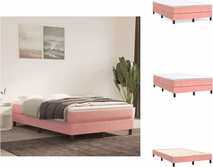 vidaXL Letto a molle con materasso rosa 120x200 cm in velluto - Letti & Reti