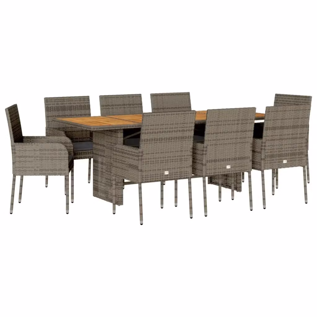 Set da pranzo da giardino vidaXL in polyrattan e legno di acacia con cuscini, 9 pezzi, grigio – 2