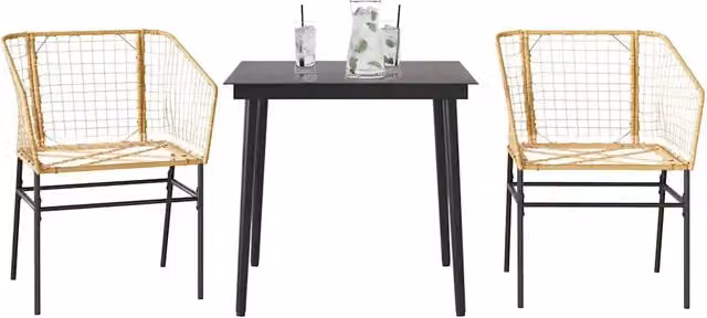 Set da Pranzo da Giardino 3 Pezzi in Polyrattan Marrone e Nero con Tavolo in Vetro Quadrato