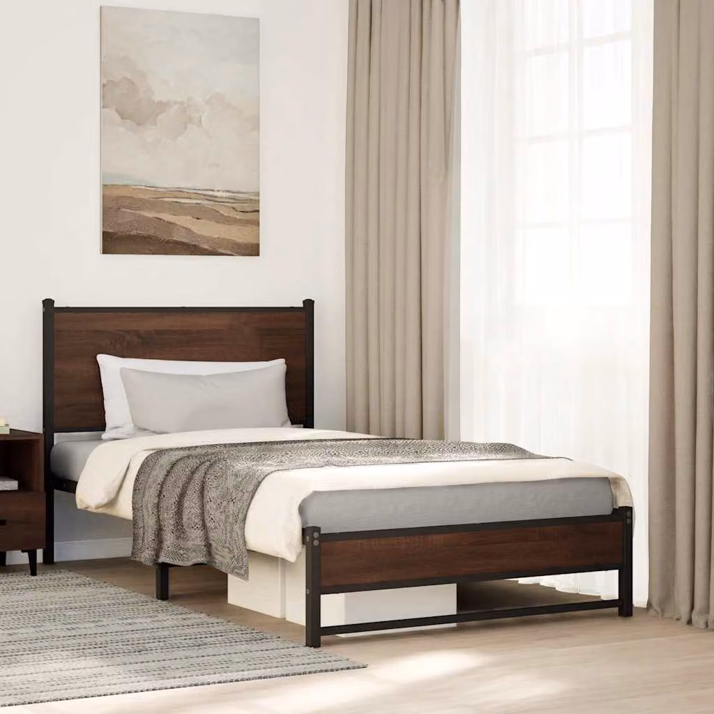 vidaXL Giroletto in metallo senza materasso, colore marrone, L 100 x P 200 cm