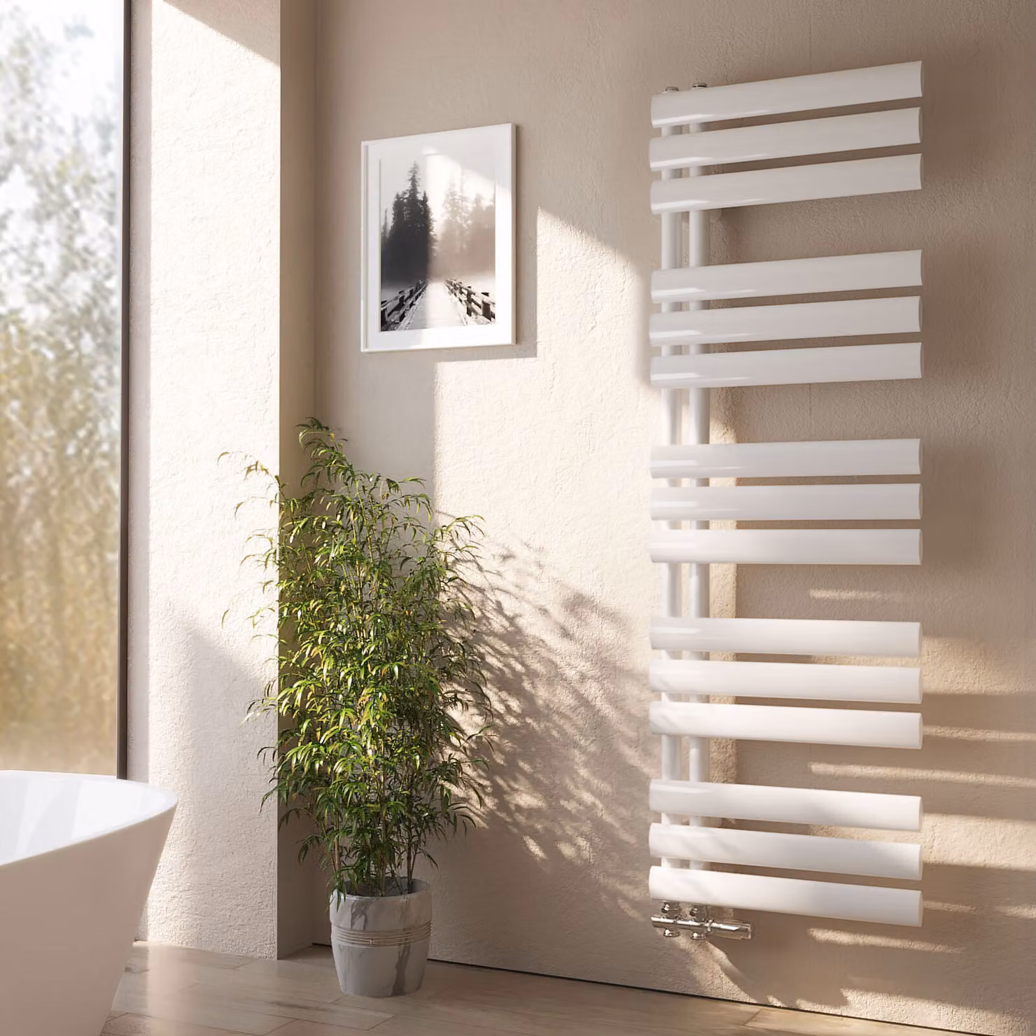 Radiatore da bagno EMKE Radiatore tubolare Asciugamano tubolare ovale Scaldasalviette Attacco laterale verticale per l'acqua Bianco 143×40 cm 484W senza elemento riscaldante