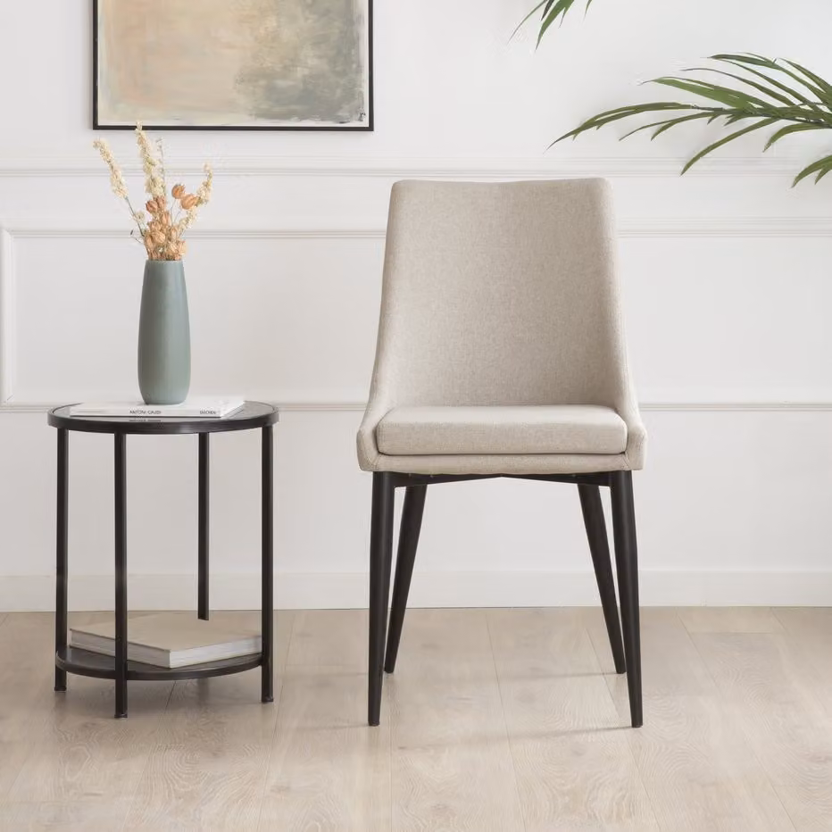 Sedia moderna Banak in tessuto beige con struttura in metallo nero per soggiorno e sala da pranzo – 2