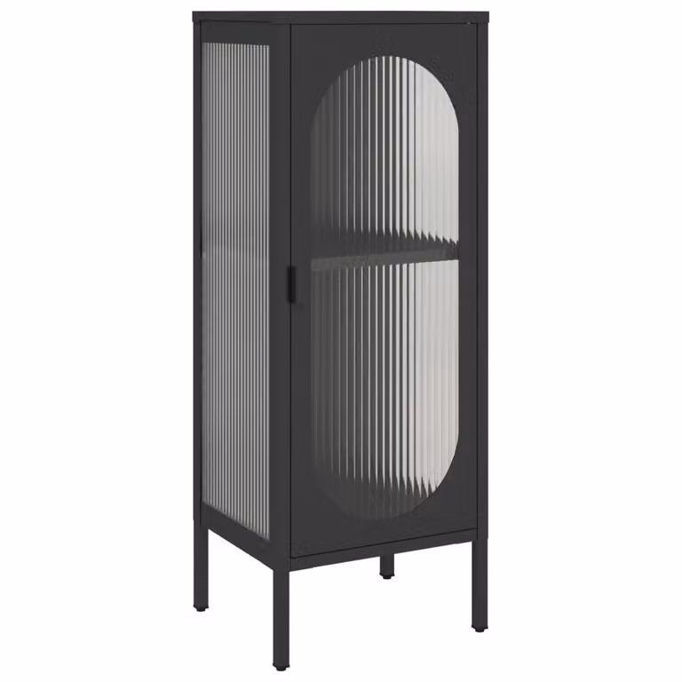 Credenza Nera 40x35x105 cm Vetro e Acciaio