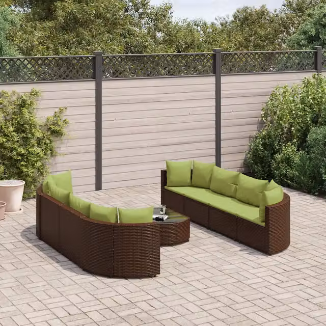 Set Divani da Giardino 9pz con Cuscini Marrone in Polyrattan 3308430