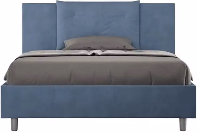 Letto matrimoniale francese con rete imbottito 140x200 microfibra blu Appia