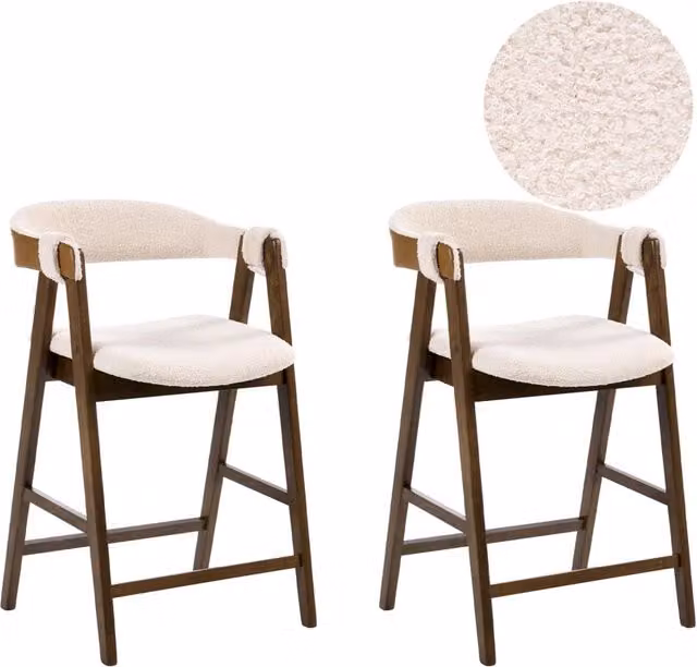 Set di 2 sedie da pranzo in legno scuro e compensato beige in tessuto boucle di poliestere Gambe in legno di gomma Stile tradizionale retrò
