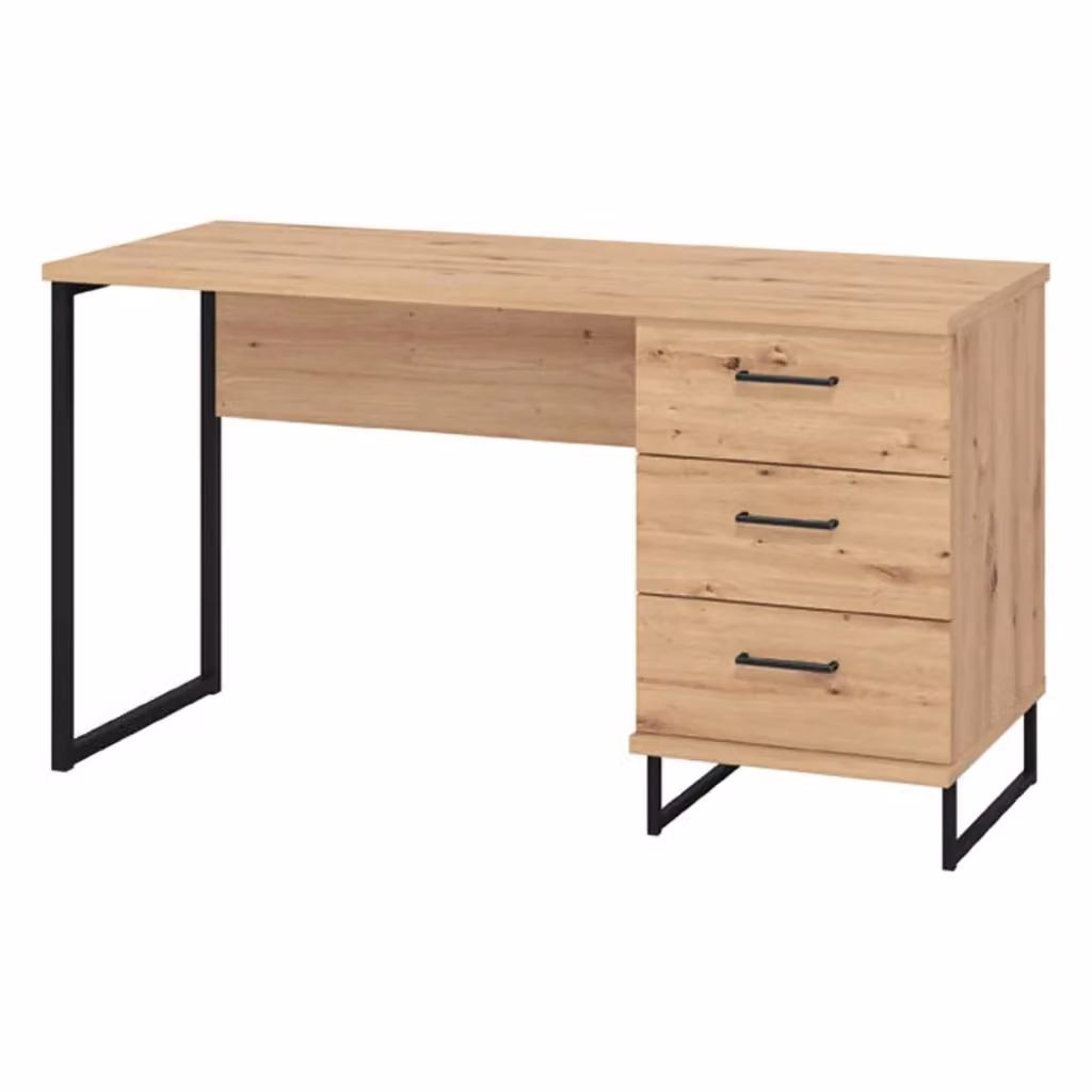 Scrivania moderna DMORA Ponza in legno rovere marrone e metallo nero L/P/H: 137.5 x 56 x 75 cm – 2