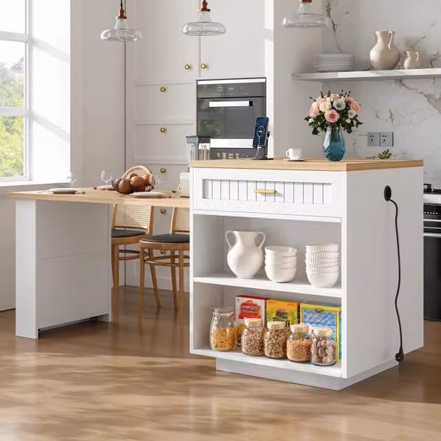 Isola cucina con piano ribaltabile; 118 x 43-80 x 98 cm; MDF e metallo grigio