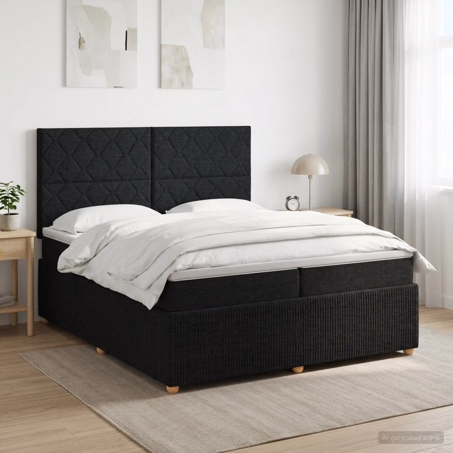 Letto box spring con materasso ibrido vidaXL in tessuto nero 200 x 200 cm