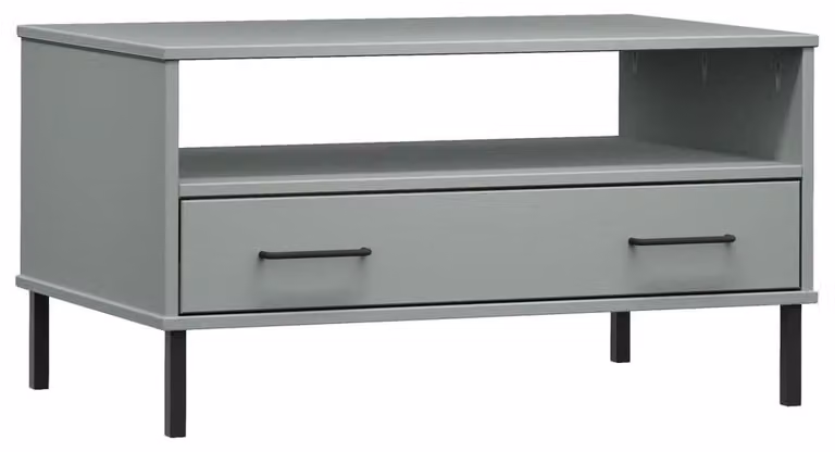 Tavolino da salotto in legno massello di pino, colore grigio, dimensioni 85 x 50 x 45 cm