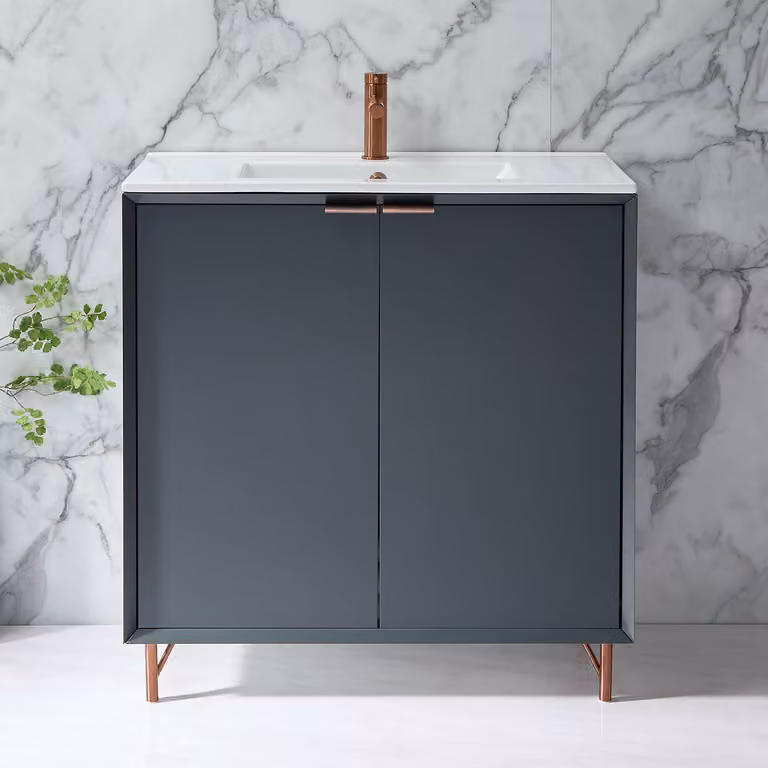 Mobile Bagno Antracite 810mm con Lavabo e Maniglie con Impugnatura a Dito in Rame Satinato