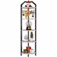 Libreria industriale alta a 5 ripiani, rete, 28 x 28 x 180 cm, ripiano per scale, ripiano per piante, per soggiorno, camera da letto, cucina, balcone, grigio